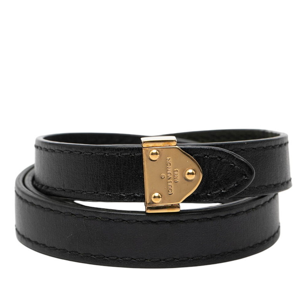 LOUIS VUITTON Black Leather Charm Bracelet